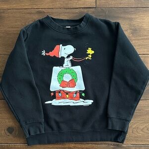 Festive Black Sweatshirt with Snoopy and Woodstock